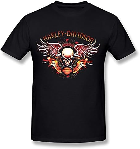 Fkyceun Men's Harley Davidson Logo Skull Motorcycle T Shirts X-Small Black