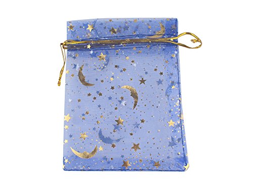 QIANHAILIZZ 100 Moon Star Organza Jewelry Gift Pouch Candy Pouch Drawstring Wedding Favor Bags (royal blue, 3.5 x 4.7 inch)