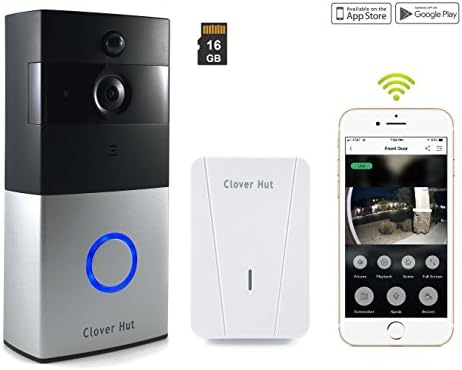 Clover Hut Smart Video Doorbell Wireless Wi-Fi Security Camera [16GB memory] HD 720P Real-time Video Two-Way Talk Audio IR Night Vision PIR Motion Detection Low Power Consumption with Wireless Chime