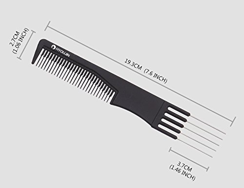 HYOUJIN 615 Black Carbon 5 Metal Prong Styling Comb Lift Teasing Comb 100% Anti static 230℃ Heat Resistant for parting separate section bun hairstyle...