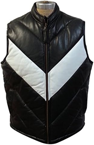 Genuine Lambskin Real Leather Vest Slim Fit Sleevless Waist Coat Biker Jacket-Black