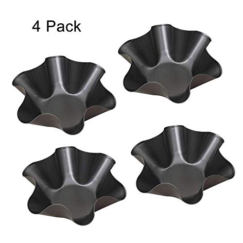 MQUPIN Set of 2/4/6/8 Non-Stick Fluted Tortilla Shell Pans Taco Salad Bowl Makers, Non-Stick Carbon Steel Baking Mold (4) - Thumbnail 7