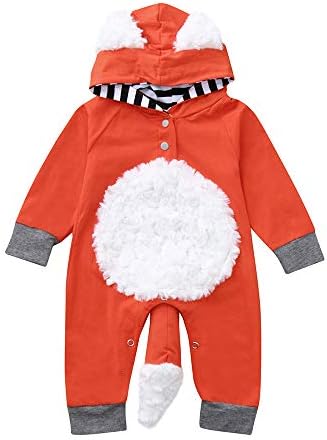Clearance Baby Romper for 0-18M Girl Boy Infant 3D Cartoon Fox Hooded Jumpsuit Outfit
