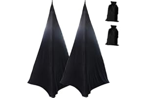 SKYOUR 2pcs Speaker Stand Cover Stretchable Spandex 3 Sided Triangular DJ Support Floor Speaker Tripod Support Stands Tripod Scrim Covers for Weddings Banquets Events Black (2)