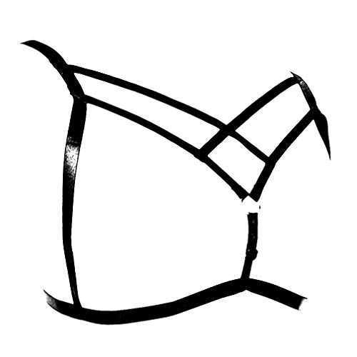 Women Body Harness Bra Waist Belt Strappy Crop Tops Goth Punk Pentagram Festival Rave Bralette (Black O0457) - Thumbnail 2