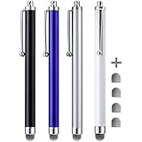 CCIVV Stylus, 4 Pcs 5.0 inches Hybrid Mesh Fiber Tip Stylus Pens Touch Screen Devices, iPad, iPhone, Kindle Fire + 4 Extra Replaceable Hybrid Fiber Tips (White, Black, Silver, Blue)