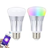 WONYERED WiFi Bulb 2-Pack E27 Smart Light Bulb 7W RGB Multicolor LED Light Bulb Wake up Lights Compatible with Smartphone Alexa Google Home with Timer Switch Scene Mode Remote Control Function