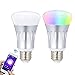 Wonyered WiFi Bulb 2-Pack E27 Smart Light Bulb 7W RGB Multicolor LED Light Bulb Wake up Lights Compatible with Smartphone Alexa Google Home with Timer Switch Scene Mode Remote Control Function
