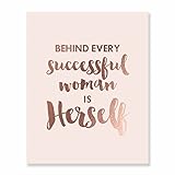 Behind Every Successful Woman Is Herself Rose Gold Foil Print Small Poster Boss Lady Chic Girly Office Decor Pink Wall Art 5 inches x 7 inches B33