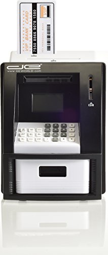 Children s Mini ATM Machine Safe Deposit Box Savings Bank - Automatic U.S. Coin Counter with Bill Slot - Savings Goal Tracker, Calculator, Passcode Protected Banking Device for Kids (Black)