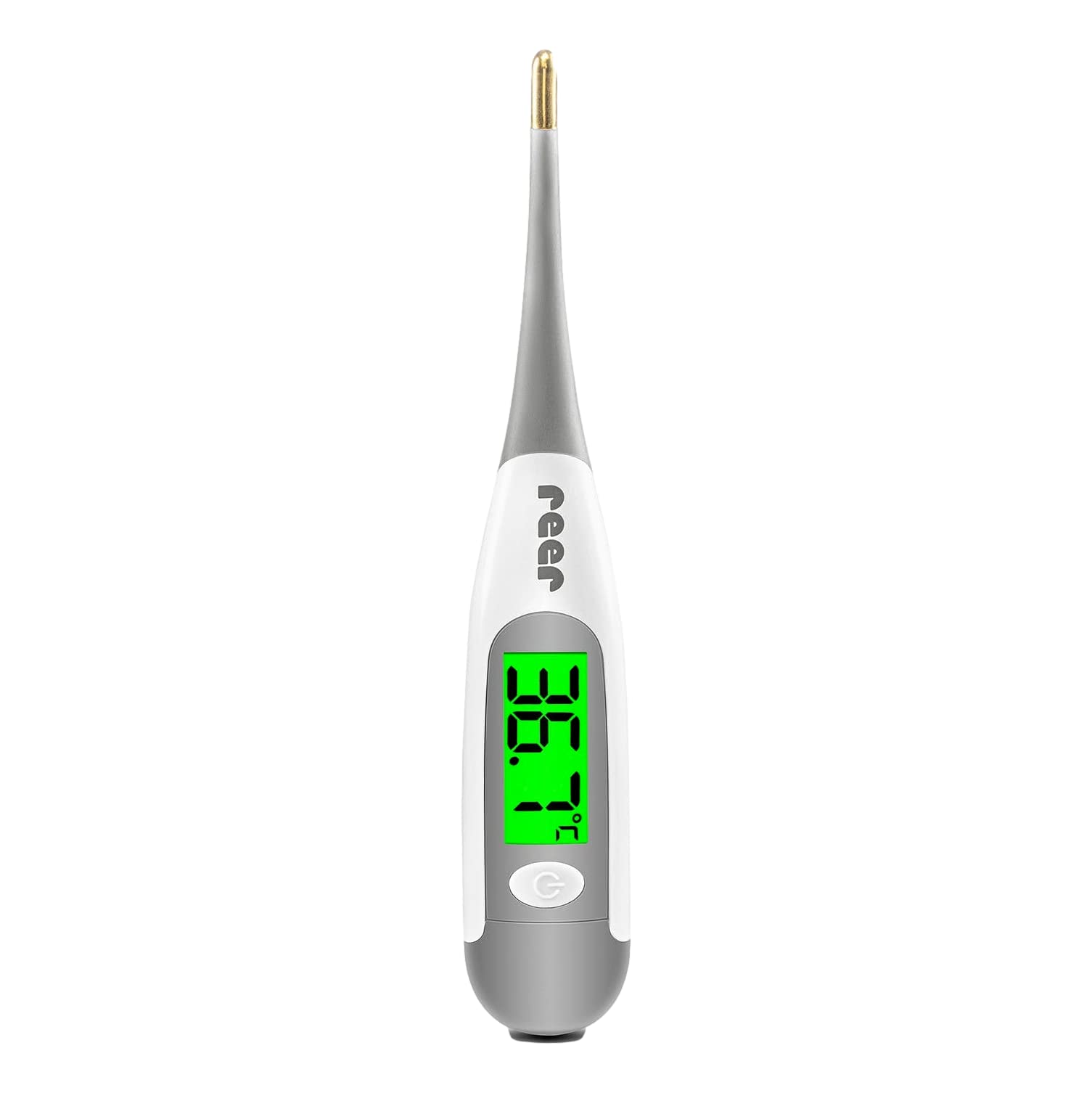 reer ExpressTemp Pro Digital Fever Thermometer 10 Seconds Measuring Time Gold Plated Flexible Tip Illuminated Display for Baby and Toddler 98122