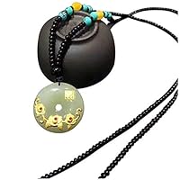 HKJCstore Chinese Style Hetian Jade Pendant Safety Necklace, 3D Hetian Jade Inlaid Flowers and Rich Safety Buckle Pendant