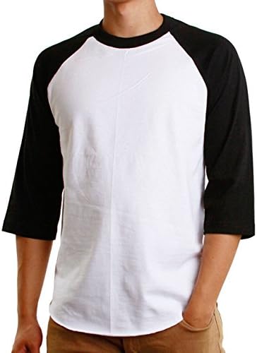 Mens 3/4 Raglan Sleeve Athletic Shirts Casual Tees for Men Baseball T-Shirt, (X-Large, White/Black)