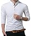 KUYIGO Men's Casual Slim Fit Shirts Long Sleeve Polo Shirt Mandarin Collared T-Shirts White Medium