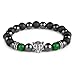 Karseer Black Panther Anxiety Bracelet, 8MM Natural Stone Healing Crystal and Magnetic Energy Balance Beaded Elastic Bracelet, Handmade Prayer Meditation Stress Relief Gemstone Bracelet (White Gold)