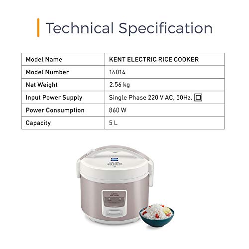 KENT Electric Rice Cooker 5litres 700Watt (White and Reddish Grey)