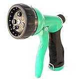 Planted Perfect 7 Pattern Metal Garden Hose Nozzle with Pistol Front Trigger and Flow Control Knob, Green