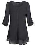 Cestyle Long Sleeve Blouses, Ladies Chiffon Pleated Dressy Tops Fashion 2017 Chinese Layered Swing Vintage Round Neck Fit Flare Tunic A-Line Trapeze Casual Wear Clothings Chic Plain Shirt Black L