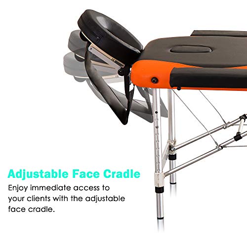 Massage Table Spa Bed Height Adjustable 3 Section Aluminum Salon Bed with Carry Bag, Black Red