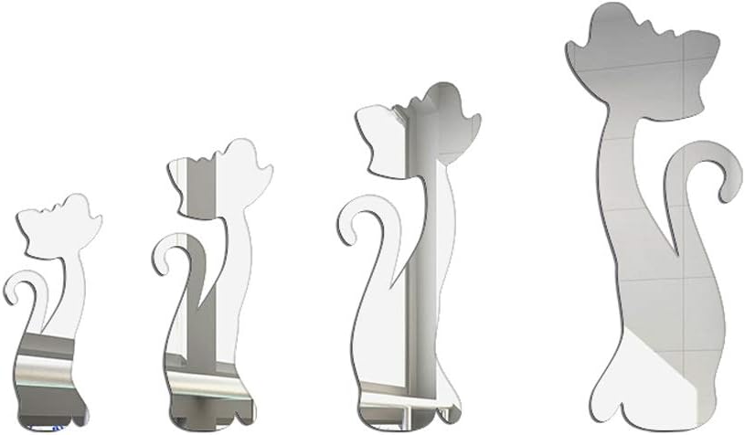 4 pcs Cats Acrylic Wall Sticker, Silver Acrylic 3D Crystal Mirror Modern Acrylic DIY Art Wall Decal Home Living Room TV Background Decoration Detachable