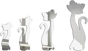 4 pcs Cats Acrylic Wall Sticker, Silver Acrylic 3D Crystal Mirror Modern Acrylic DIY Art Wall Decal Home Living Room TV Background Decoration Detachable