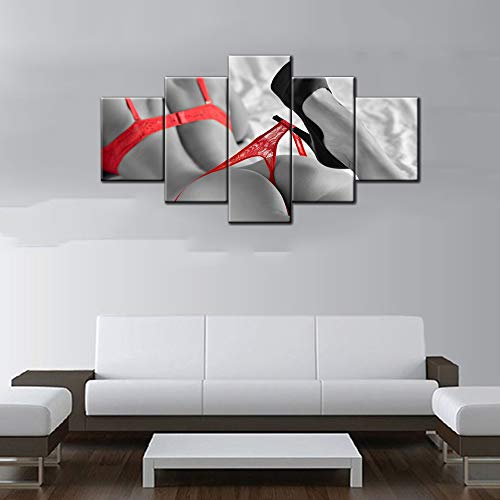 TUMOVO Piece Black and White Canvas Prints Woman in Red High