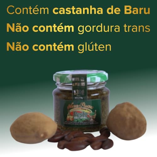 Molho Pesto de Manjericão com Castanha de Baru Mediterrâneo 130g - Artesanal, Sem Conservantes, Low Carb e Gourmet