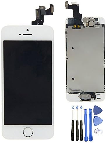 LLLtrade iPhone 5S LCD Display Screen Touch Digitizer Full Assembly Replacement with Front Camera, Ear Speaker ,Home Button (Without Touch ID) (White)