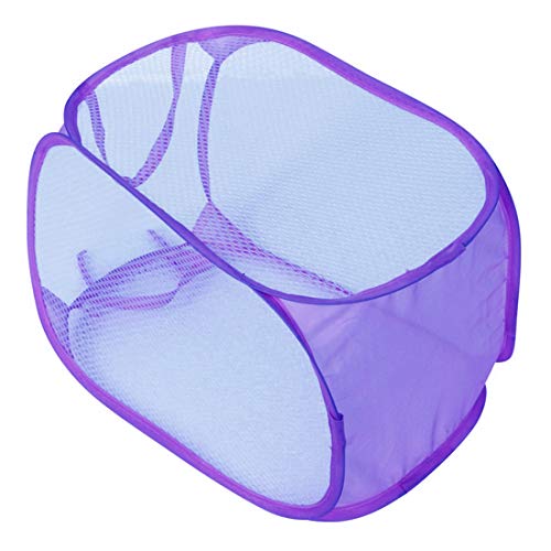 Portable, Durable Handles, Laundry Basket Pop Up Mesh Bin Tidy Storage Foldable Cloth Washing Bags Hamper 2Pcs (Purple)