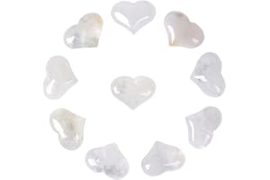 JUSTINSTONES Natural White Drusy Druzy Agate Gemstone Healing Crystal 1 inch Mini Puffy Heart Pocket Stone Iron Gift Box (Pack of 10)