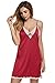 Ekouaer Women Sexy Sleepwear Lace Chemise Nightgown Full Slip Babydoll Sleepwear Satin Nighties(Red,Large)