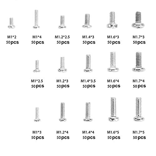 HanTof 800pcs 16 Kinds M1 M1.2 M1.4 M1.6 M1.7 Small Screws,Micro Screws, Tiny Screws Assortment Kit
