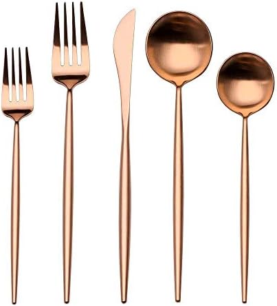 5-Piece 18/10 Stainless Steel Flatware Set Including Steak Fork Spoons Knife Silverware (Copper)