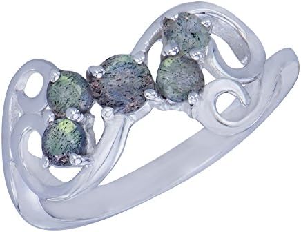 Sophisticated Genuine Natural Labradorite Gemstone Sterling Silver Round Shapes 5 Stone Jewelry Womens Ring  8