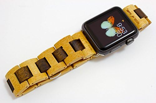 Handcrafted Wooden Band for Apple Watch - Stainless Steel Butterfly Clasp with Adjustable Links - 4 Natural Hardwood Options Men and Women Strap and Bracelet Sizes 38mm 42mm - By Wood Mark