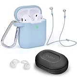 Airpods Accessories Set, Filoto Airpods Waterproof Silicone Case Cover with Keychain/Strap/Earhooks/Accessories Storage Travel Box for Apple Airpod 2&1(Light Blue)