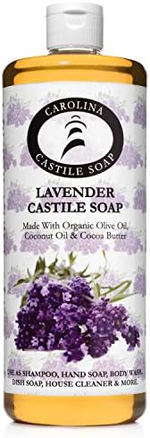 Carolina Castile Soap Lavender Scent – Certified Organic Base, High Olive Oil Content, Non-Drying, Made with Organic Oils, Concentrated Natural Body Wash for Men and Women (Lavender, 32 Fl Oz)EWG Verified