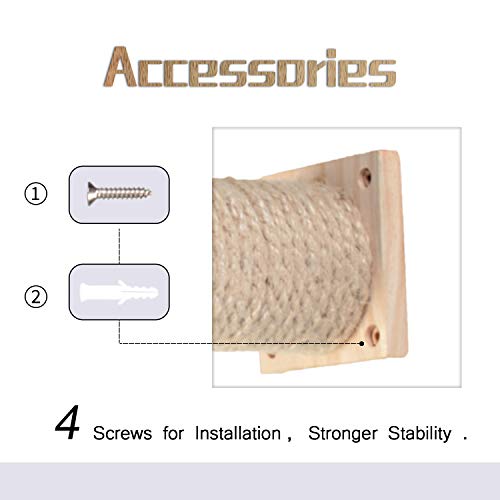 Scurrty Handcrafted Modern Cat Scratching Post with Natural Sisal Rope Wall Mounted Cat Step Made by Durable Pine Wood 3.5 x 3.5 x 10.7 inches
