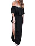 Aifer Women Off Shoulder Ruffle Long Maxi Dress Boho Beach Party Side Split Pockets Dresses