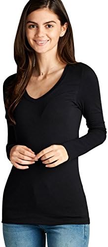 VDS Women's [S-3XL] Premium Basic Long Sleeve Crew or V Neck Top 8003-003BLACK-3XL