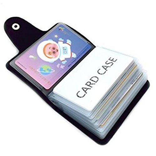 Soft Leather Credit Card Holder Protector Wallet Bag For Women Men - 24 Card Slots 2 Pack (Black&Orange)