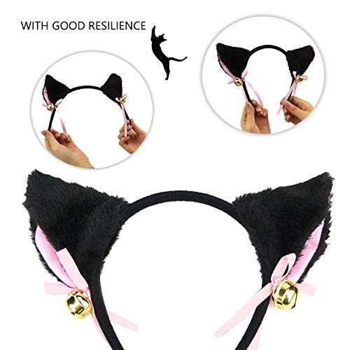 Cat Cosplay Costume Kitten Tail Ears Collar Paws Gloves Anime Lolita Gothic Set Black