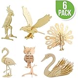 Hands Craft DIY 3D Wooden Puzzle Bundle Set, Pack of 6 Bird Animals Brain Teaser Puzzles | Educational STEM Toy for Kids and Adults | Safe and Non-Toxic Easy Punch Out Premium Wood | (JP2B4)
