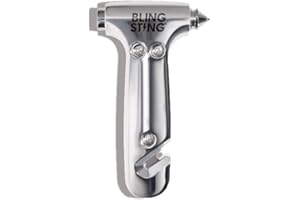 BLINGSTING Safety Hammer - Emergency Automotive Escape Tool with Window Breaker, Seat Belt Cutter & Adjustable Car Visor Strap - Tempered Glass Breaker - Steel Blade - Silver (1 Count)