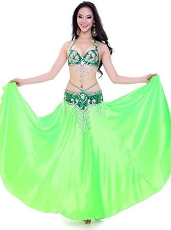 Jane Dance Belly Dance Professional Costume Bra Belt Carnival Indian B and D Cups (Green, Bra38/85B+Belt90CM/35.5'')