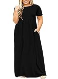 Umeko Plus Size Womens Dresses Casual Short Sleeve Loose Plain Long Maxi T Shirt Dress With Pockets