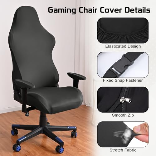 Starvortex 6 Pieces Elastic Gaming Chair Covers, Black Soft Breathable Office Chair Covers, Elastic Chair Covers for Gaming Chair, Office Chairs, with Arm Covers and Headphone Covers