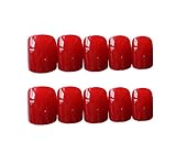 24pcs False Nails 12 Different Size Solid Red Square Fake Nails Tips