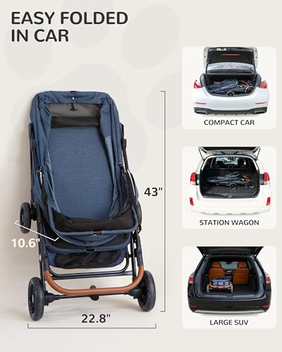 OJCME Dog Stroller for Large & Medium Dogs (20–132 lbs), Pet Stroller for 2 Small Dogs, Extra Large Heavy Duty, Foldable & Ventilated, Pink or Navy