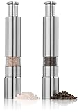 Salt and Pepper Grinder Set. Stainless Steel Salt and Pepper Mills Sleek Design Works Great With Peppercorns, Sea Salt, Himalayan Salt, Spices & Table Seasoning. Mini set of 2.